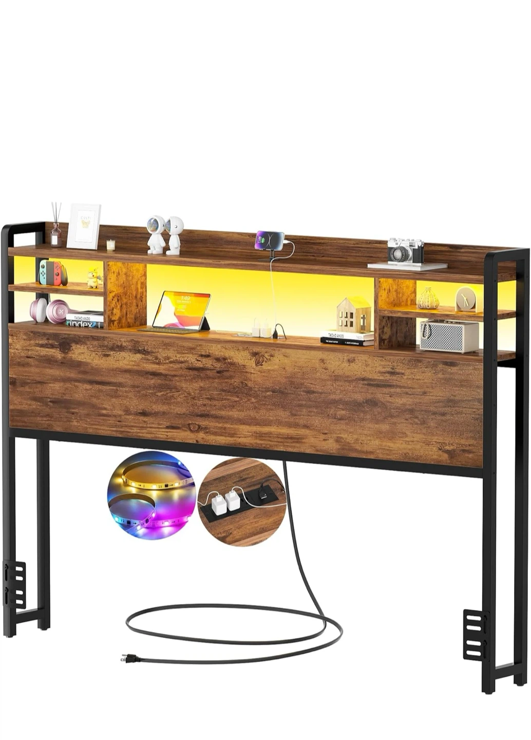 Queen Storage Headboard with Power Strip - photo 4