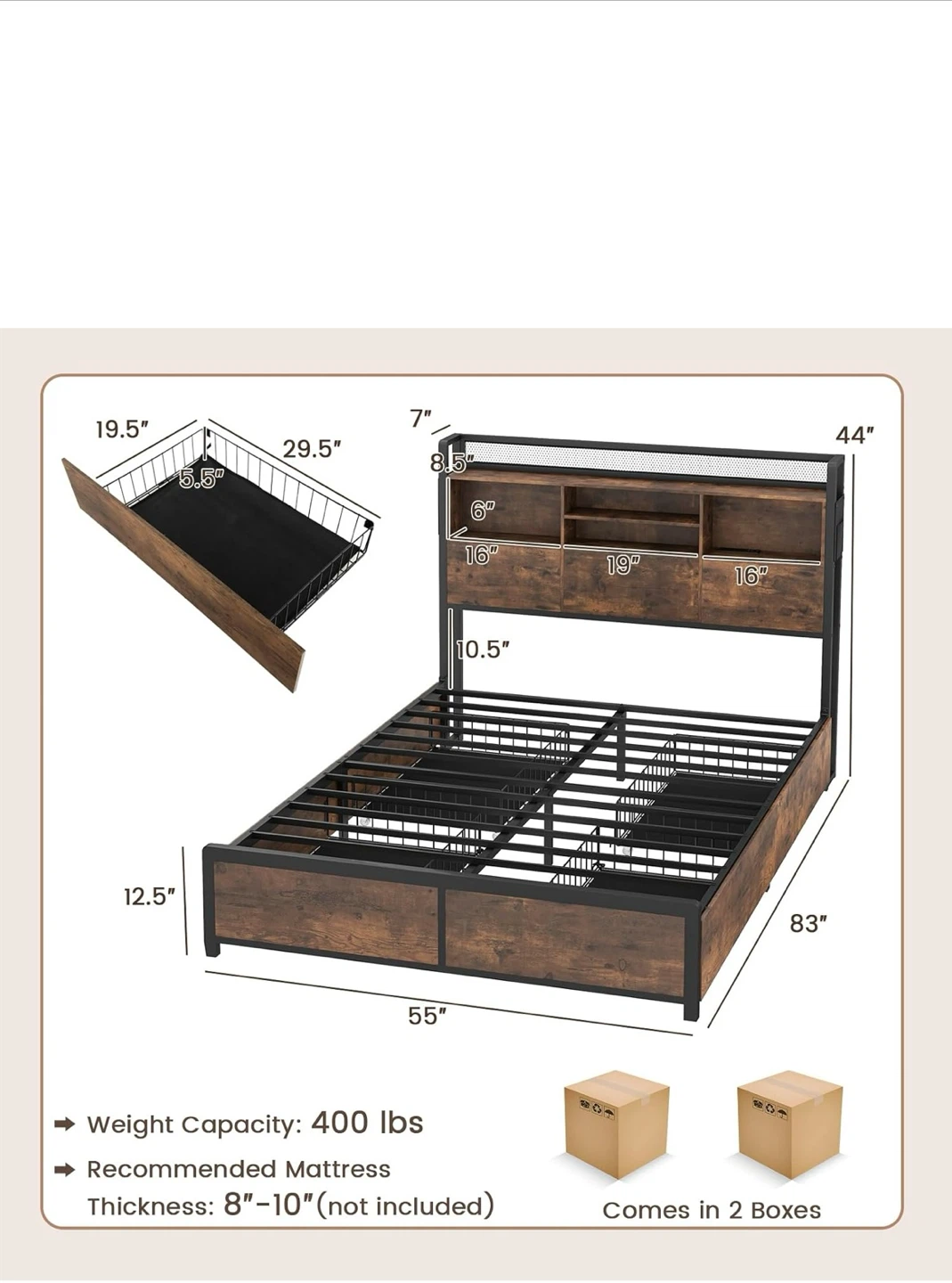 Queen Storage Headboard with Power Strip - photo 2
