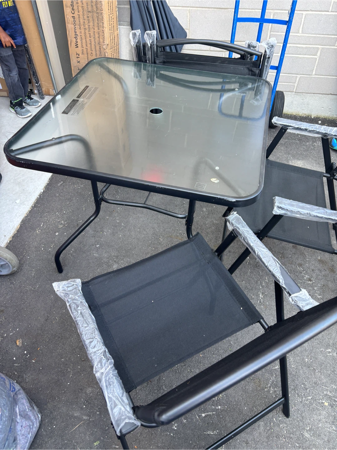 Glass Top Patio Dining Set with 4 Chairs