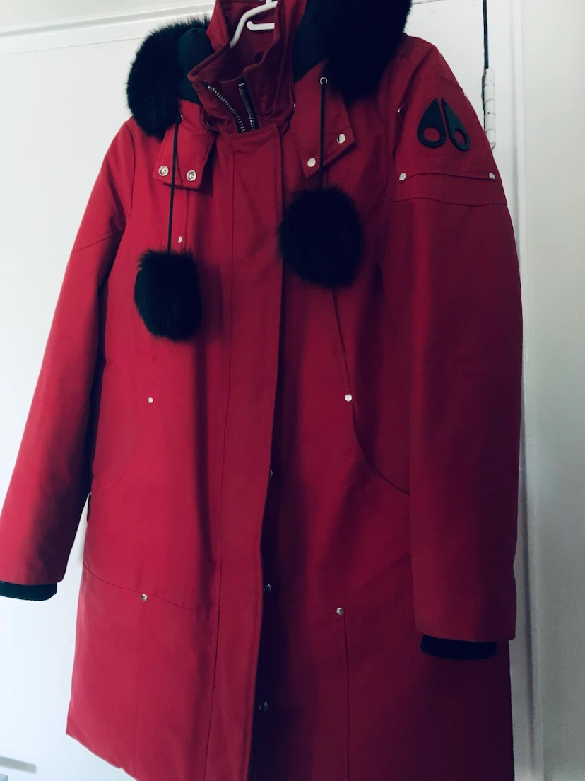 Moose Knuckles Red Parka w detachable Fox Fur Trim