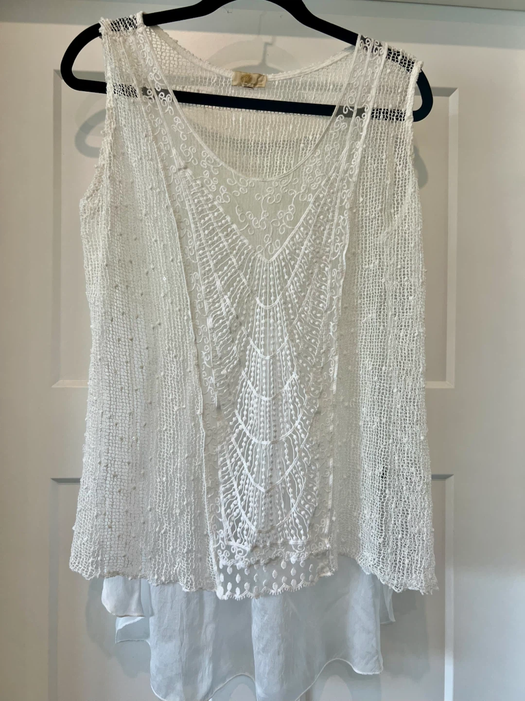 New White Italian Lace Overlay Top
