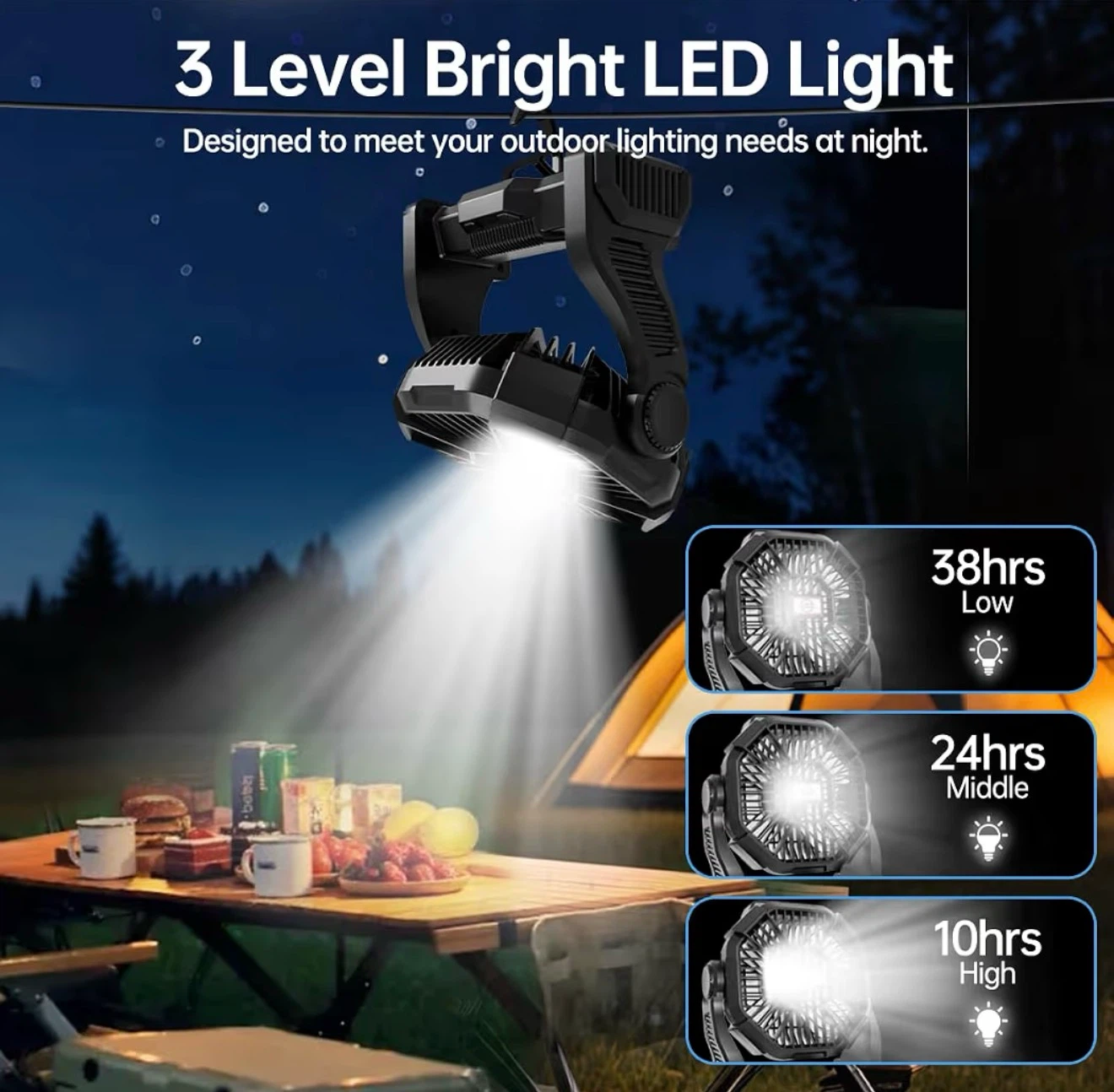Portable LED Lantern Fan - Black - photo 3