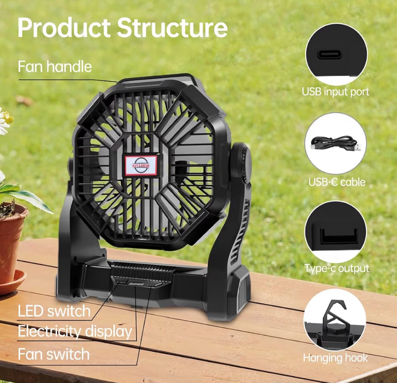 Portable LED Lantern Fan - Black - photo 4