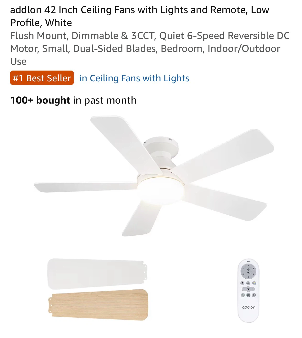 Addlon 42 Inch Ceiling Fan with Lights and Remote - White F04 - photo 2