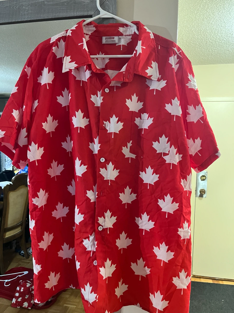 XL- Red Maple Leaf Button-Up Shirt and Shorts Set