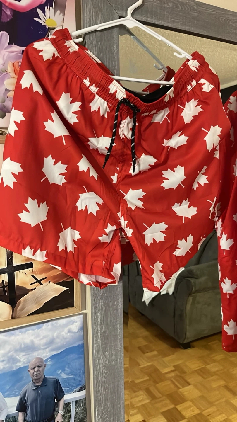 XL- Red Maple Leaf Button-Up Shirt and Shorts Set - photo 2