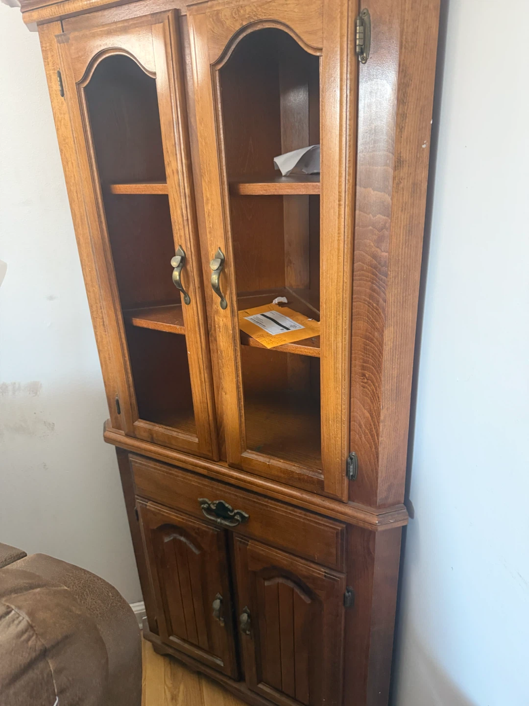 Wooden Corner Cabinet with Glass Doors