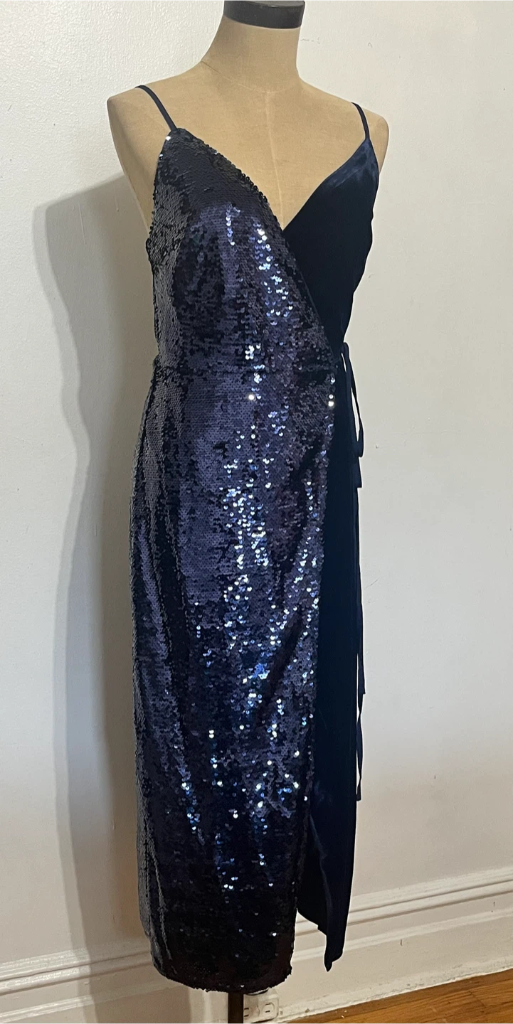 ASOS Navy Velvet & Sequin Wrap Dress - Size US 4