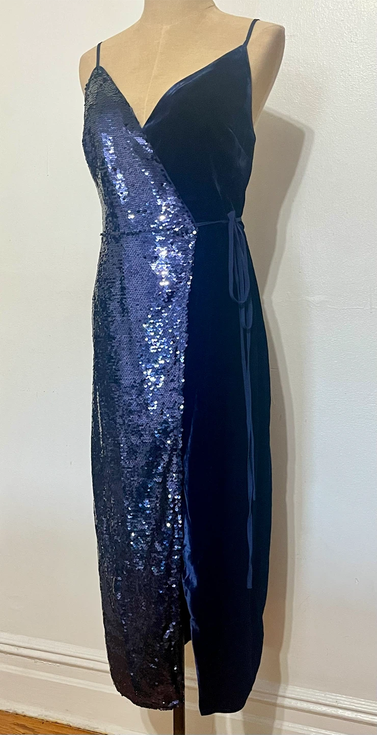 ASOS Navy Velvet & Sequin Wrap Dress - Size US 4 - photo 2