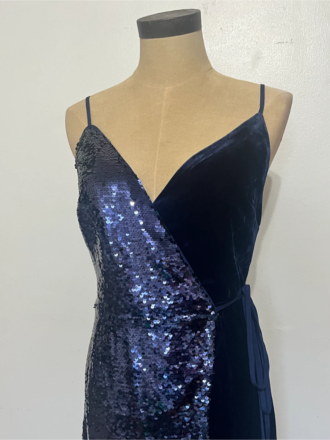 ASOS Navy Velvet & Sequin Wrap Dress - Size US 4 - photo 3