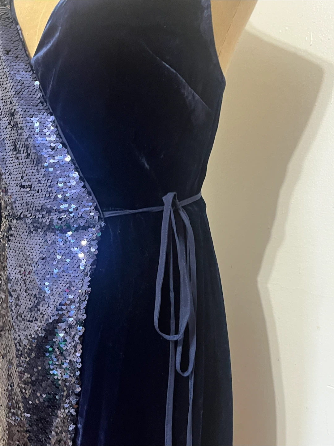ASOS Navy Velvet & Sequin Wrap Dress - Size US 4 - photo 5