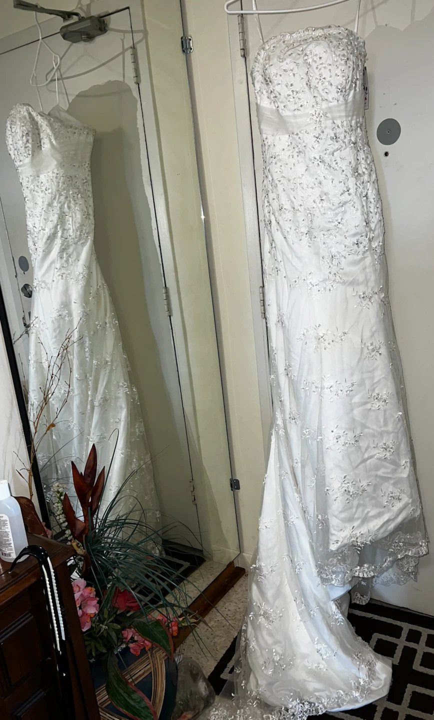 White Beaded Strapless Wedding Dress
