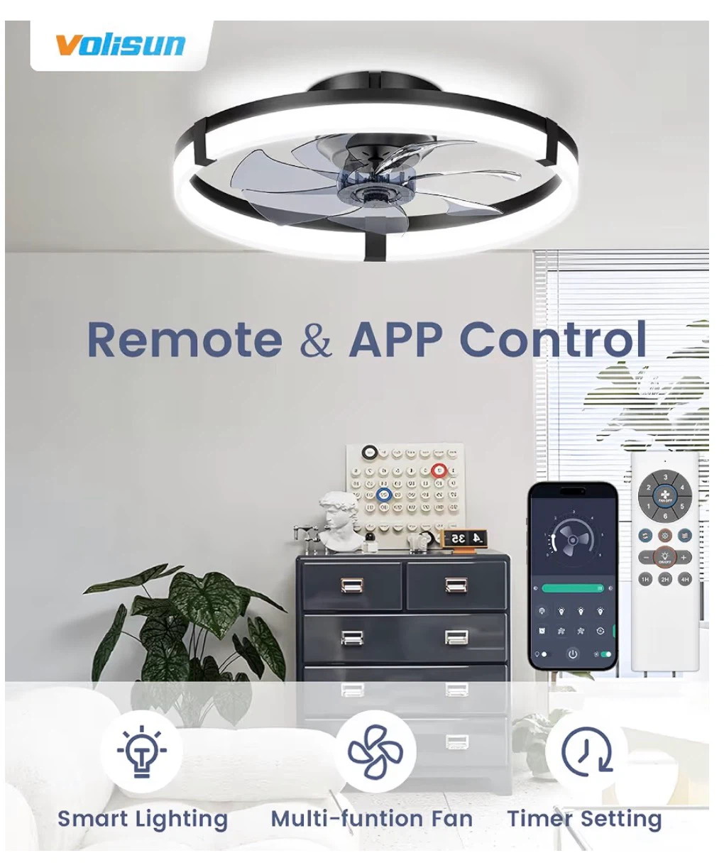 VOLISUN 19.7in Low Profile Ceiling Fan with Light and Remote 197 - photo 3