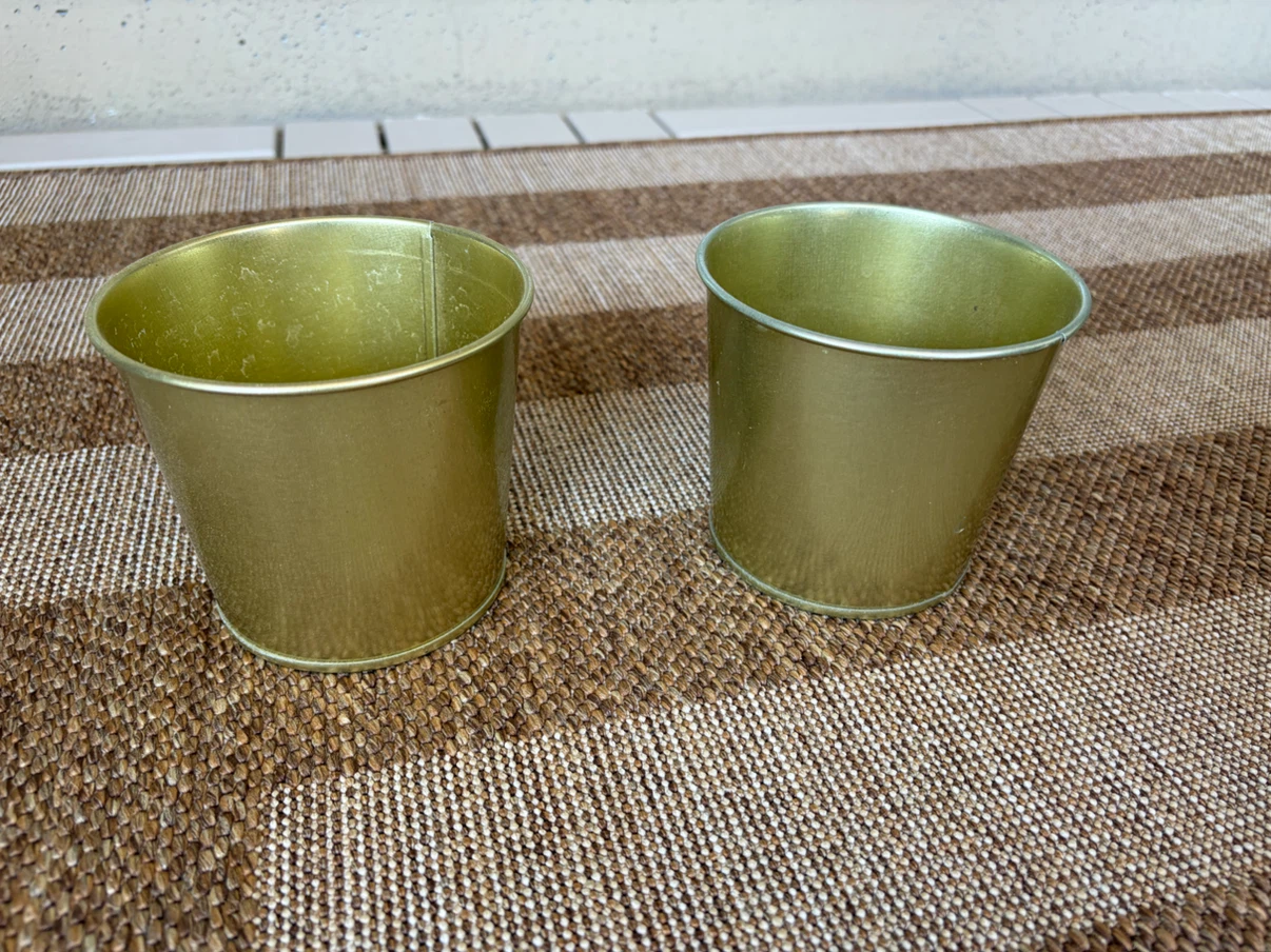 Set of 2 Gold Metal Pots