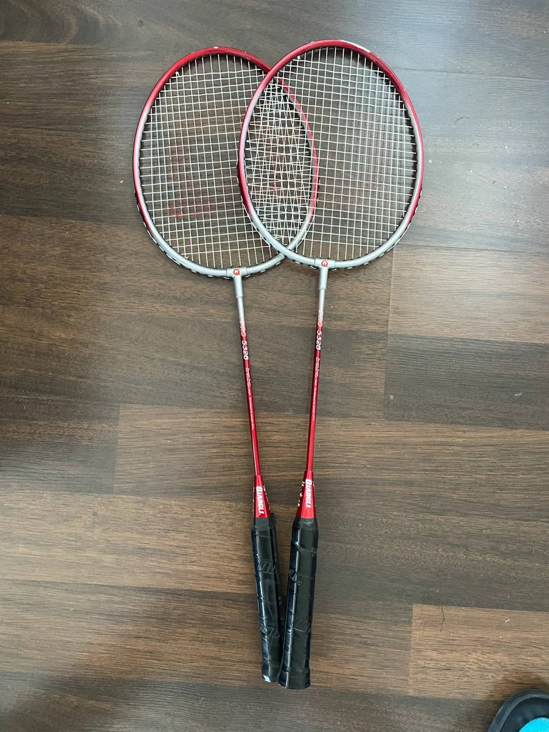 Set of Two Red Badminton Rackets