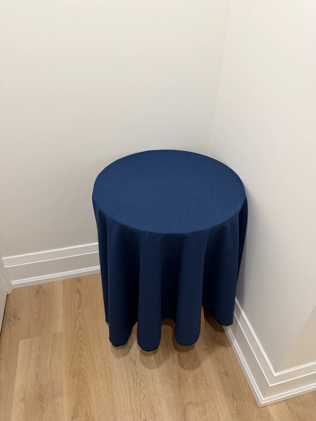 Round Side Table with Navy Blue Cover