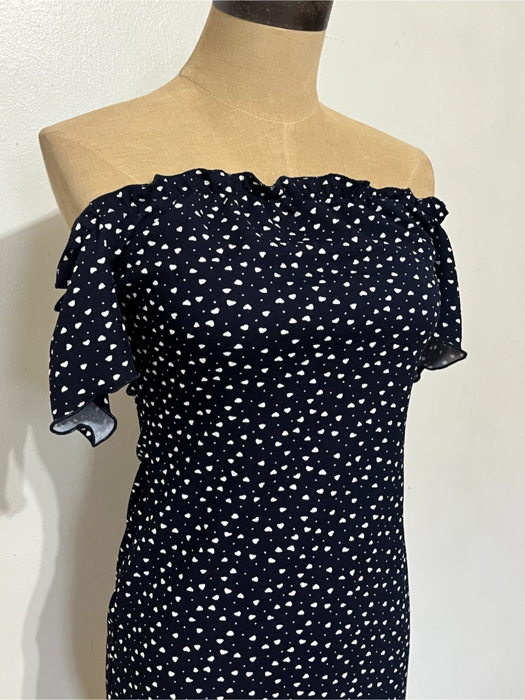 SHEIN Off-the-Shoulder Dress in Navy with White Hearts - Size M - photo 2