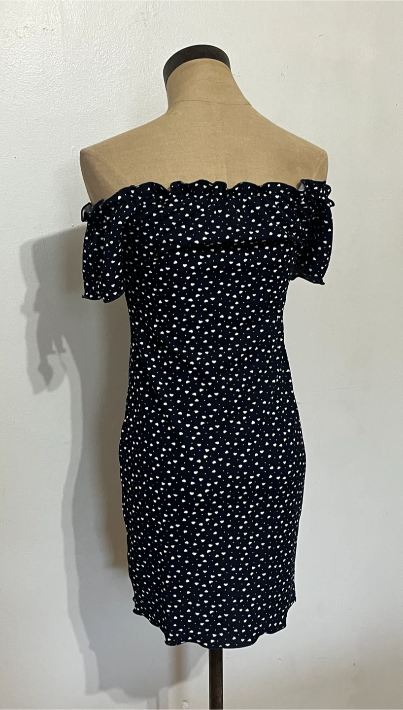 SHEIN Off-the-Shoulder Dress in Navy with White Hearts - Size M - photo 3