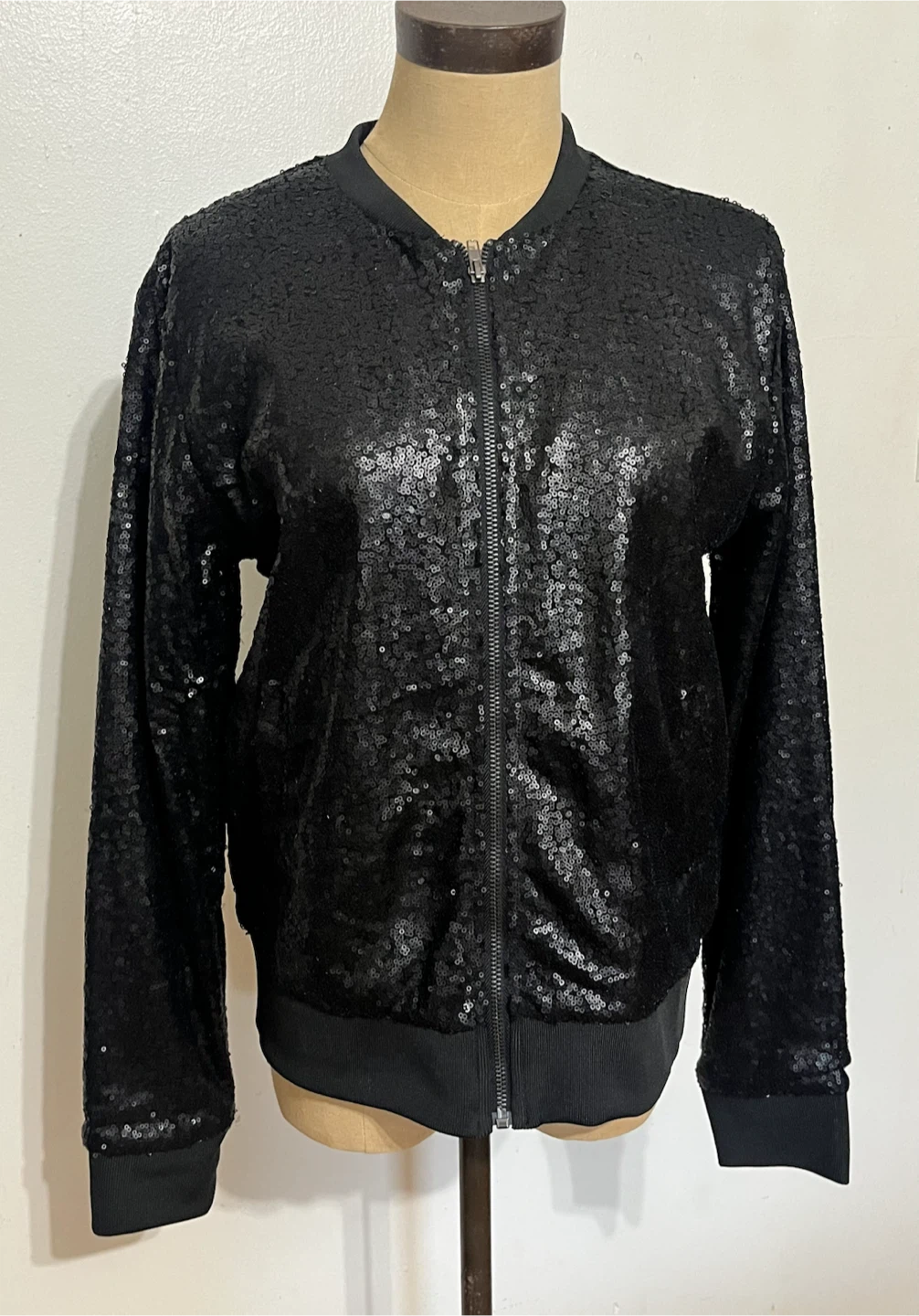 Say What? Black Sequin Bomber Jacket - Size S