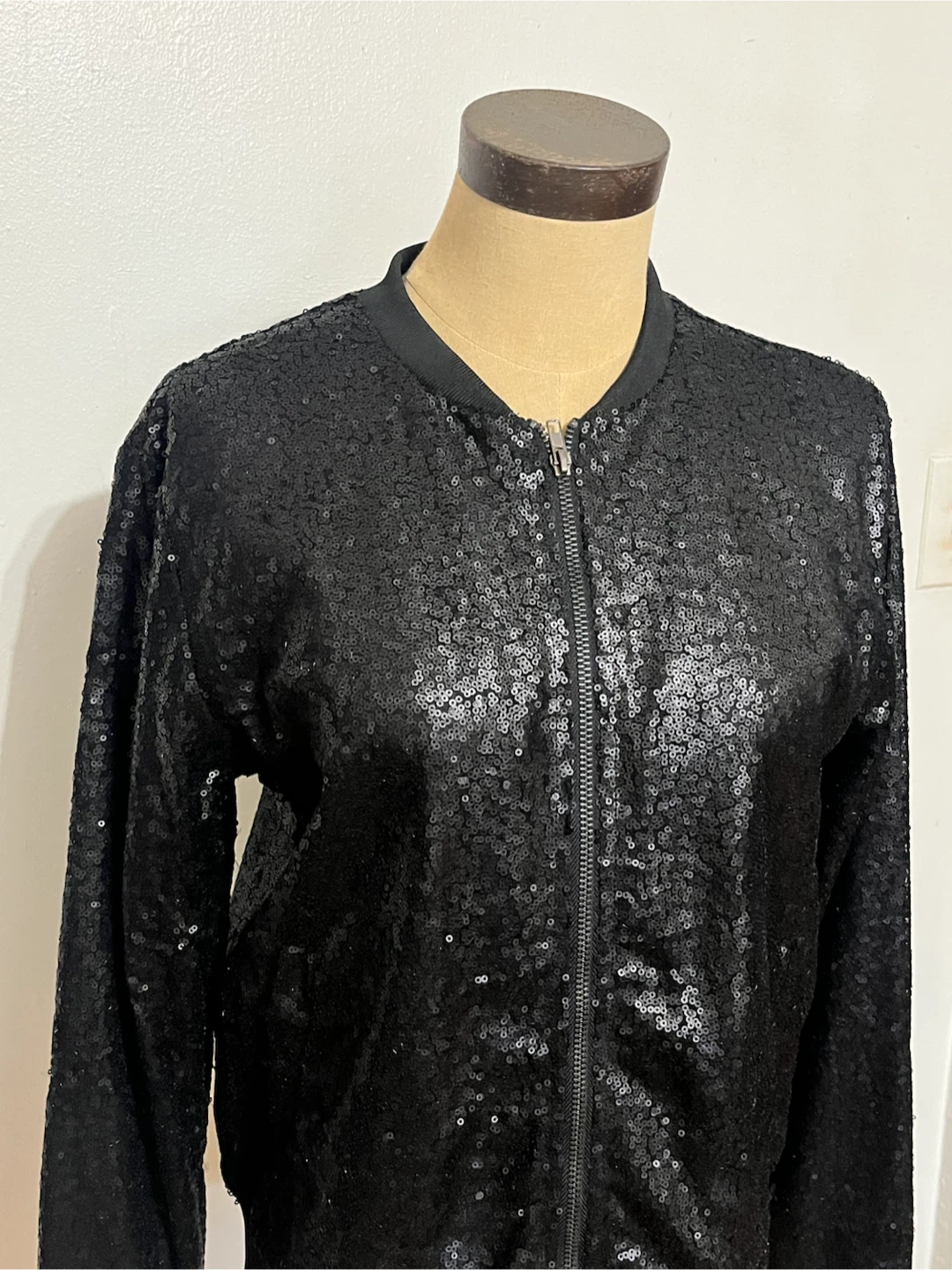 Say What? Black Sequin Bomber Jacket - Size S - photo 2