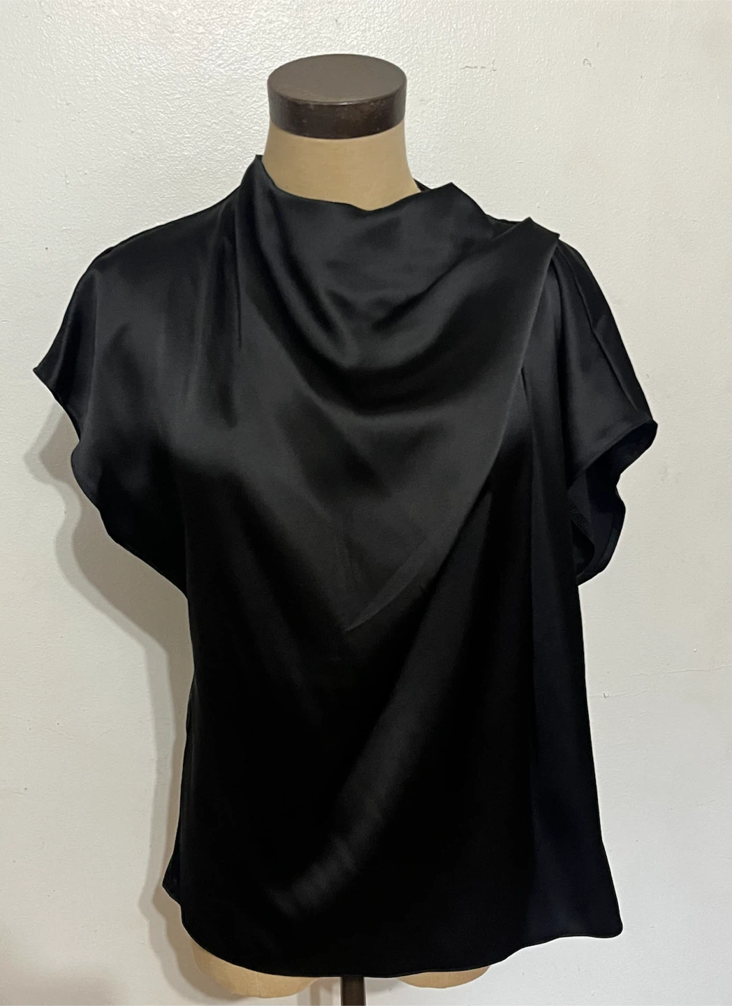 ASOS DESIGN Black Satin Drape Top - US 4