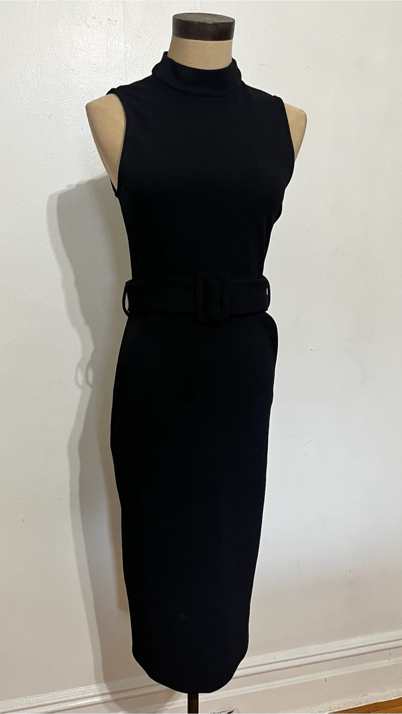 River Island Black Belted Midi Dress - US 6 (runs small)