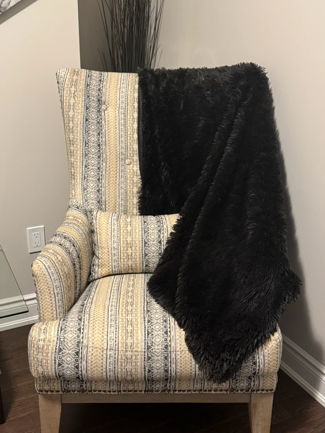 Wingback Accent Chair with Striped Upholstery