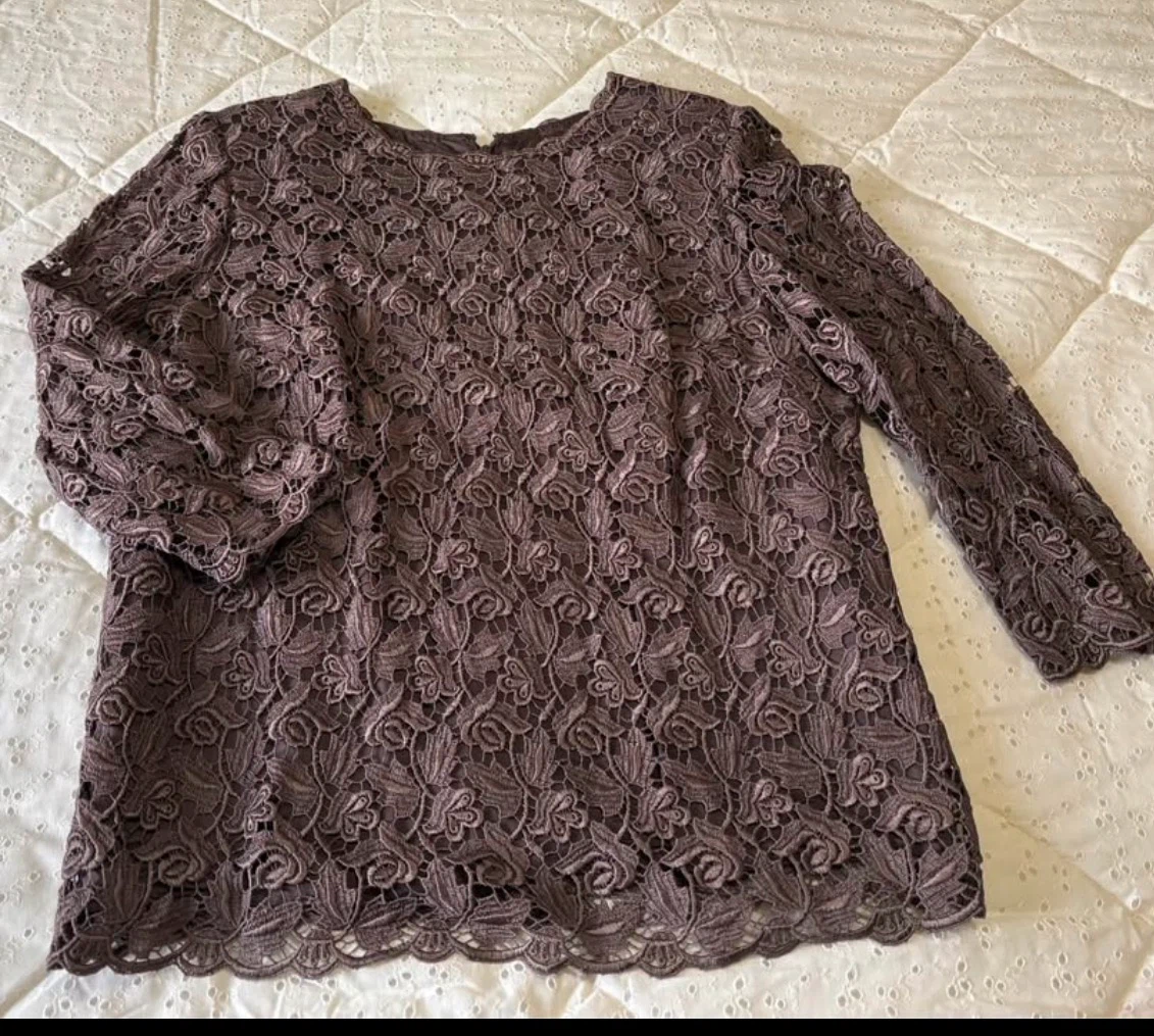 Women's Brown Lace Top and Skirt Suit Set