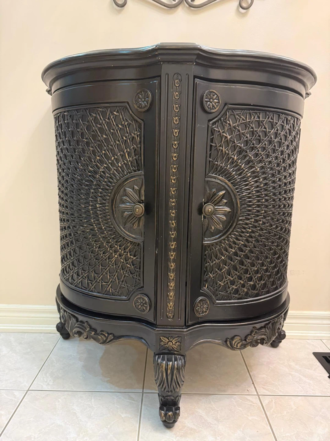 Dark Wood Accent Cabinet with Woven Doors