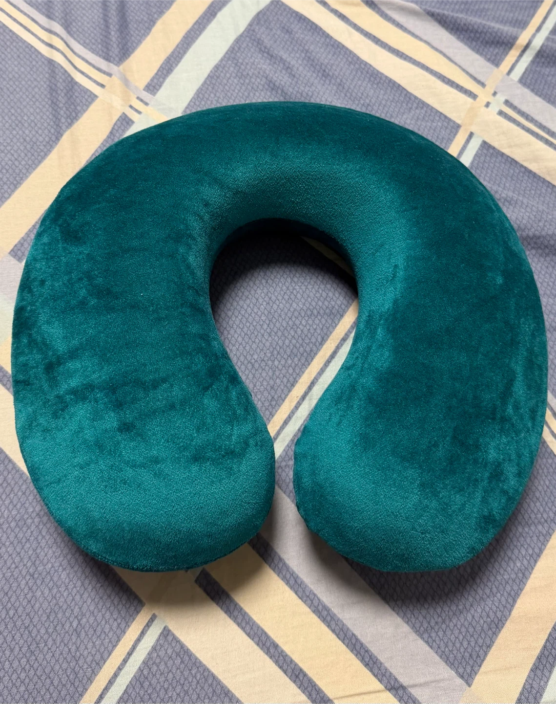 Teal velour travel neck pillow memory foam