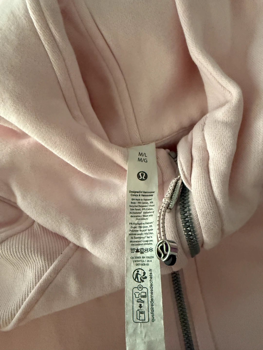 Lululemon Scuba Oversized Full Zip Hoodie Light Pink M/G