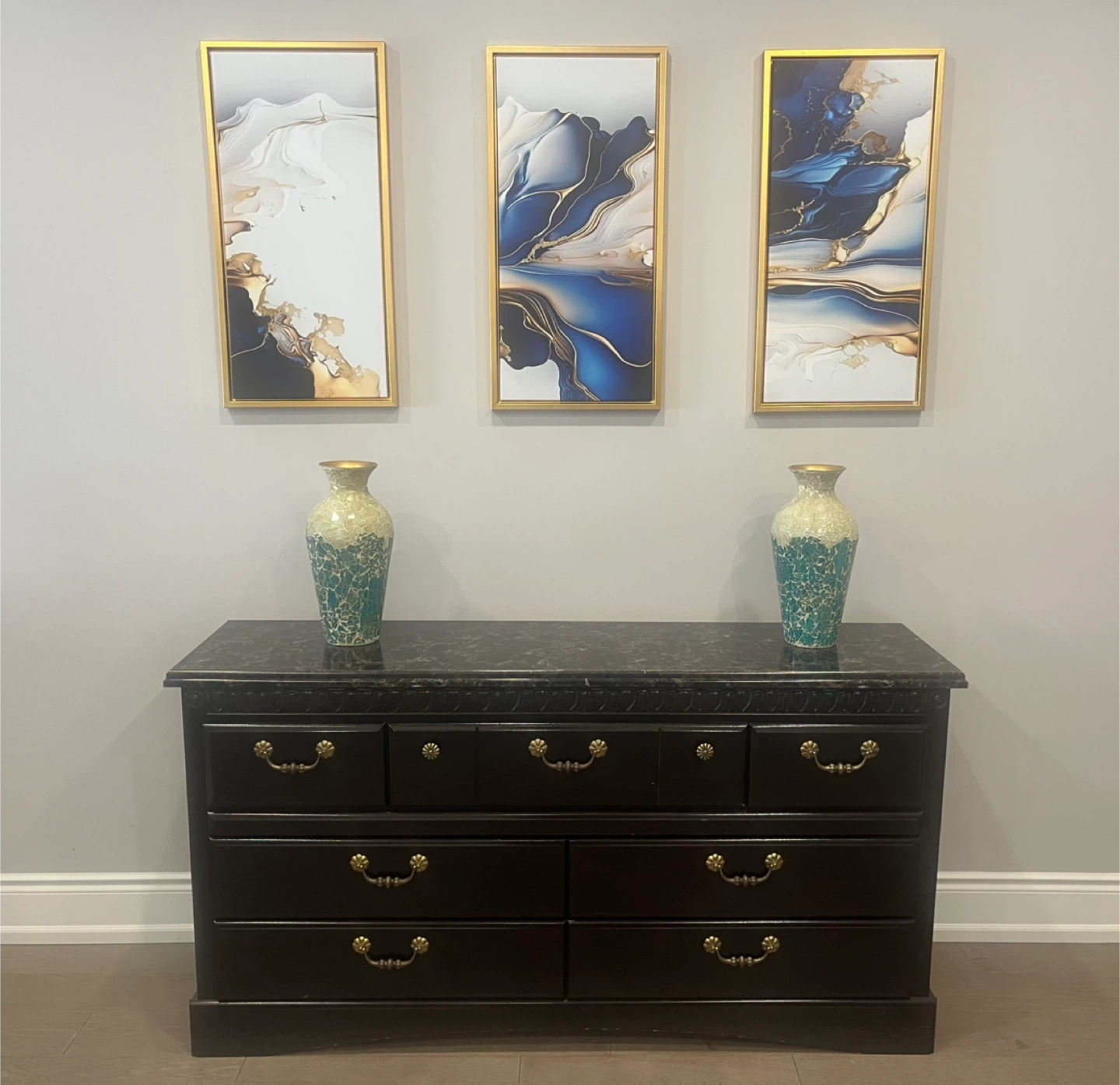 Dark Wood Dresser with Marble Top - photo 2