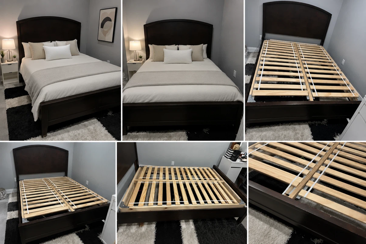 Dark Wood Arch Top Bed Frame- Queen