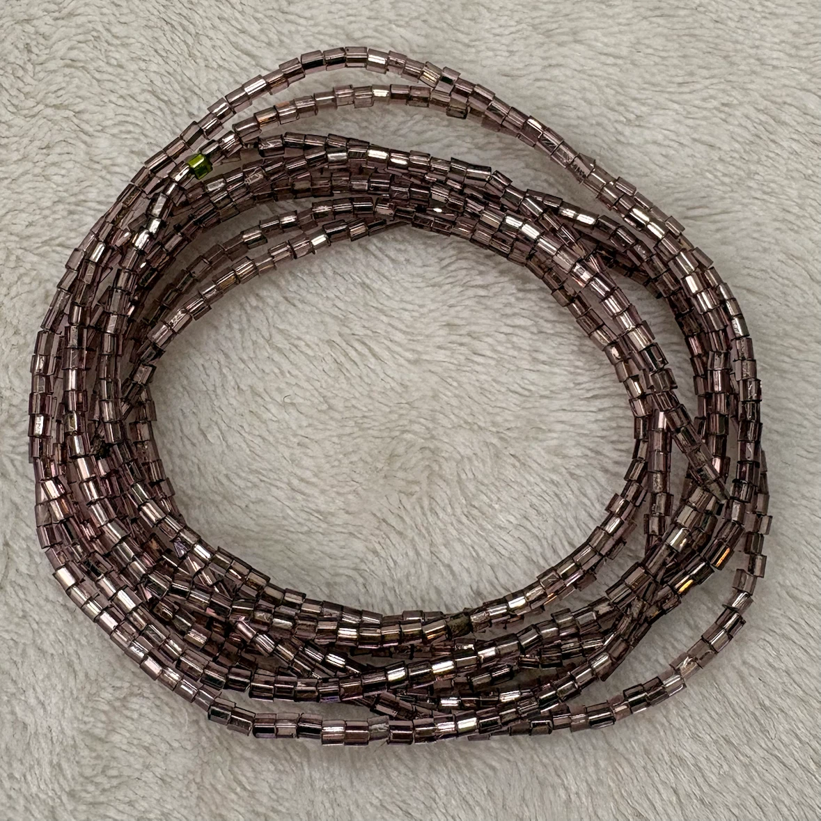 Long Beaded Wrap Necklace Purple Metallic Glass Layered 27 Inch - photo 5