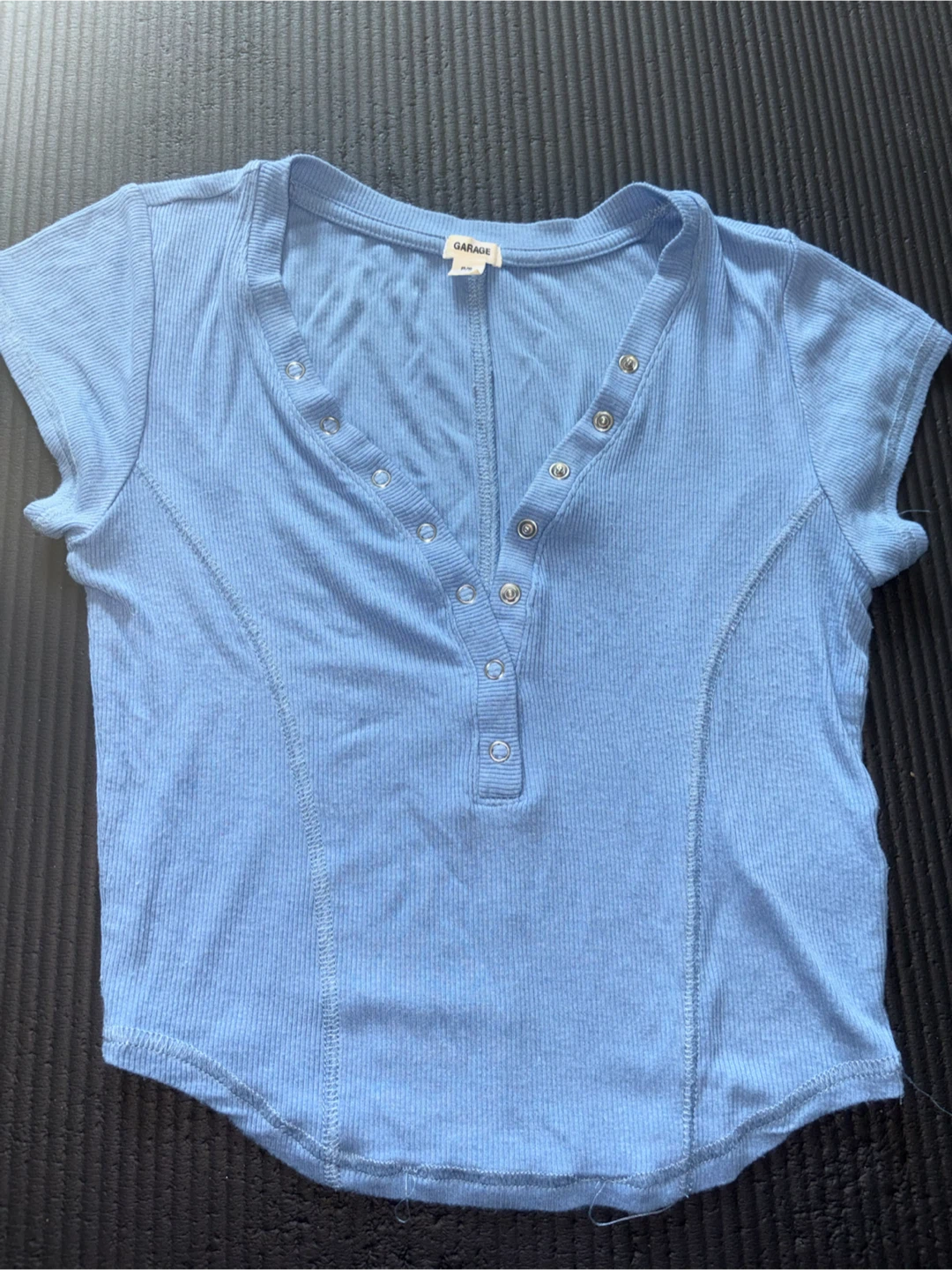 GARAGE Baby Blue Ribbed Henley Top