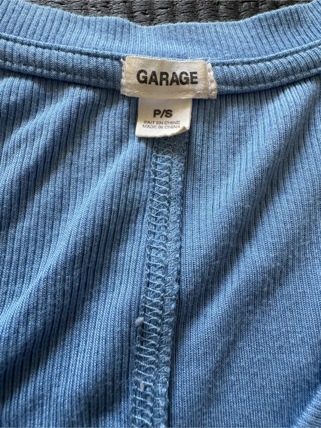 GARAGE Baby Blue Ribbed Henley Top - photo 2