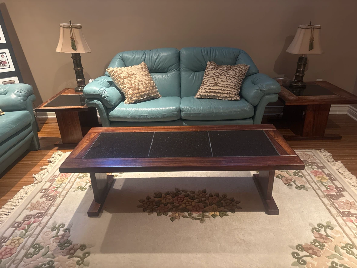 Teal Leather Sofa with Matching Loveseat