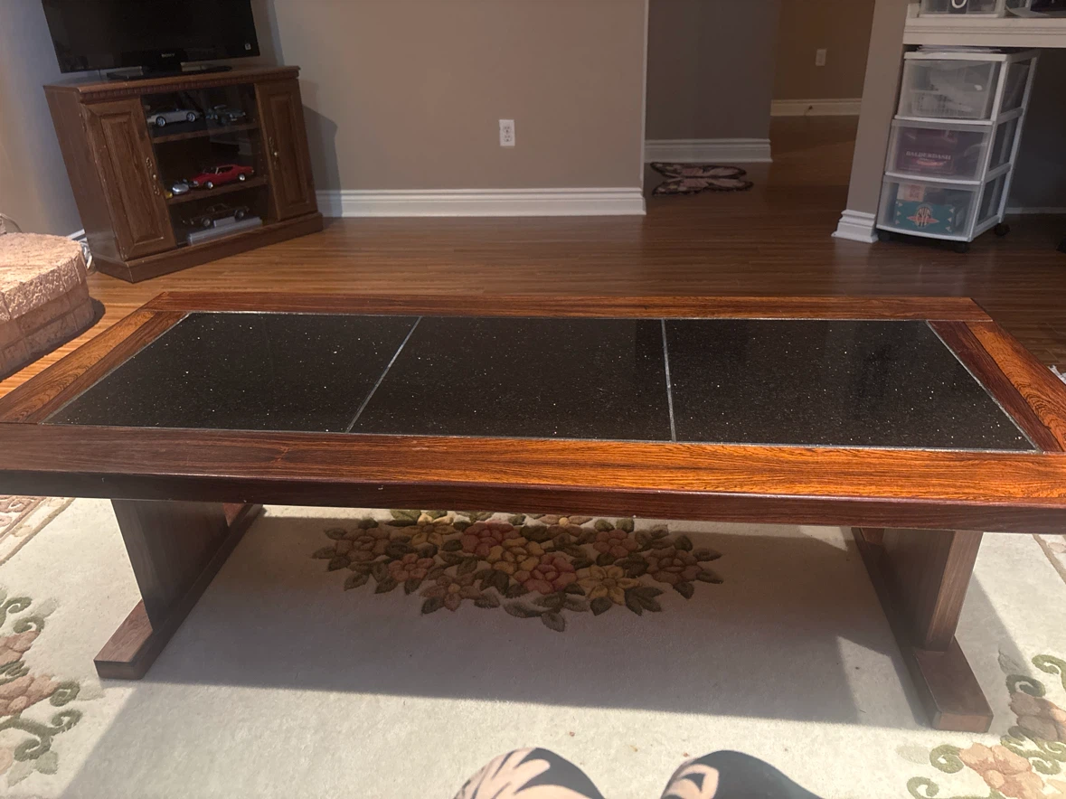 Wooden Coffee Table with Stone Inlay
