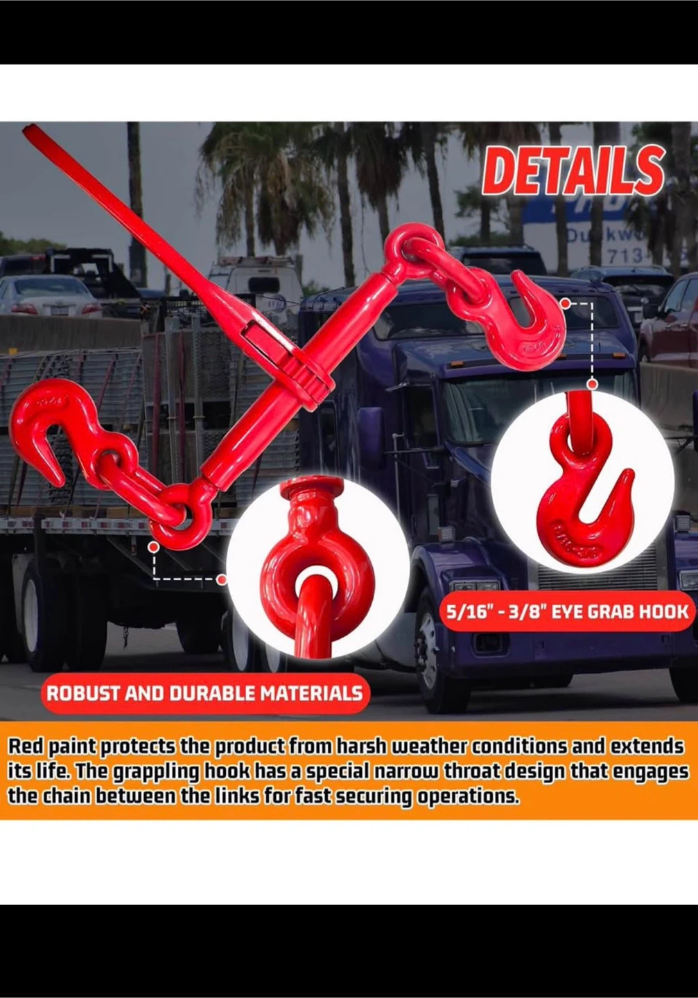 Ratchet Load Binder with 5/16"-3/8" Grab Hooks - photo 2