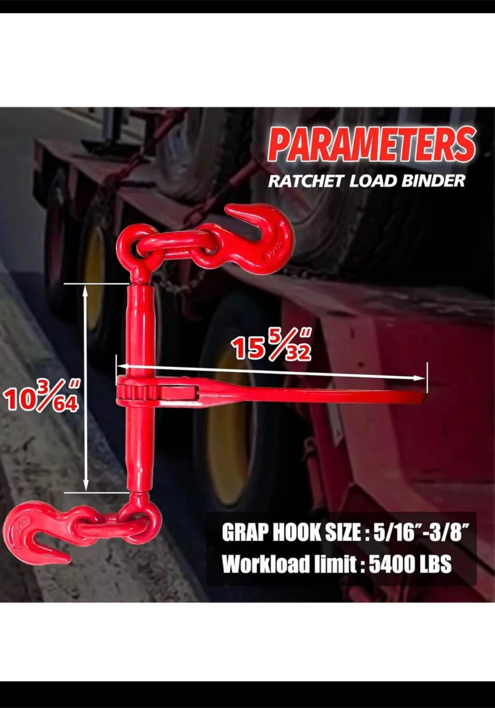 Ratchet Load Binder with 5/16"-3/8" Grab Hooks - photo 5