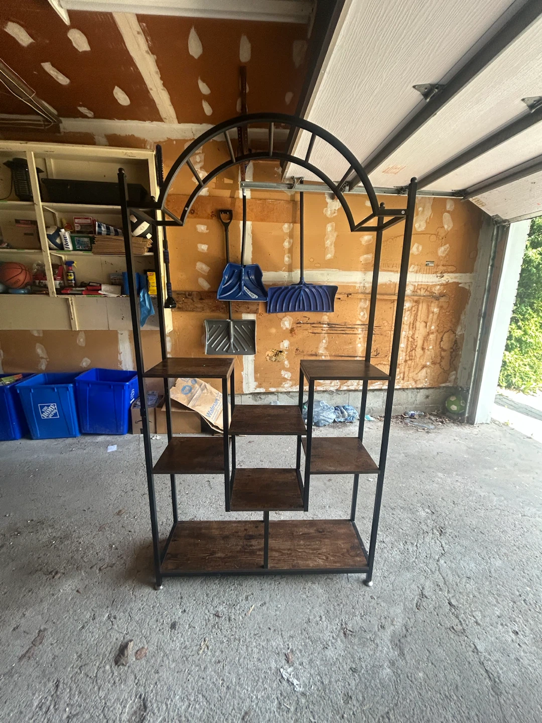 Black Metal and Wood Tiered Shelf Unit