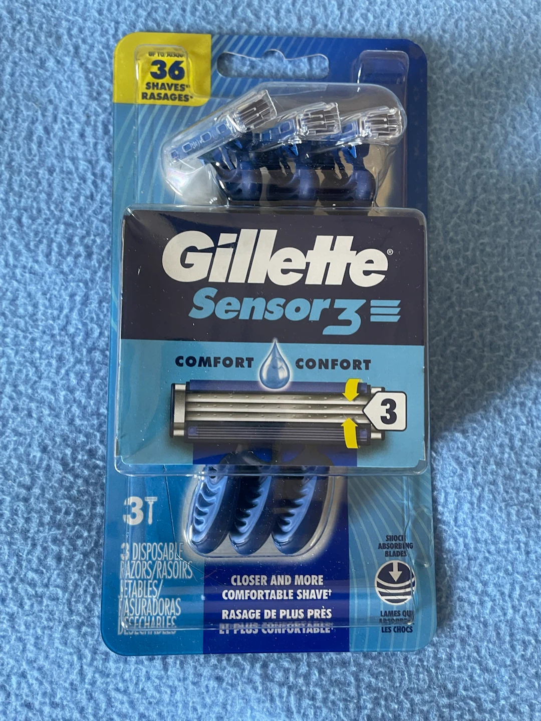 Gillette Sensor3 Comfort Disposable Razors, 3 Count