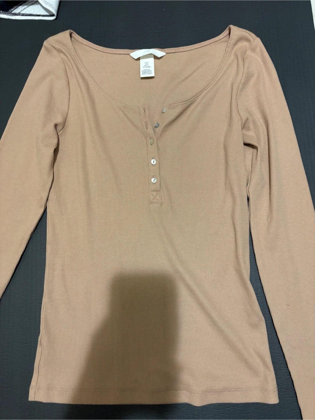 H&M Ribbed Long Sleeve Henley Top - Size S