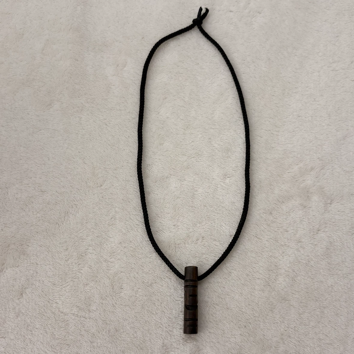Hand Carved Wooden Totem Necklace Black Cord Pendant Rustic - photo 2