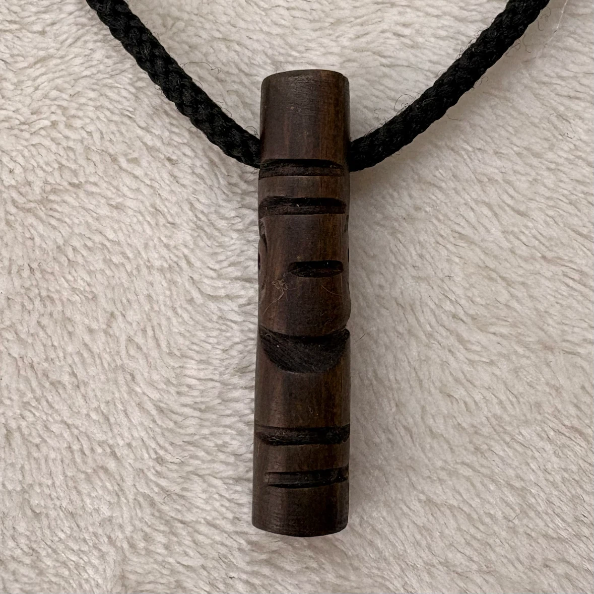 Hand Carved Wooden Totem Necklace Black Cord Pendant Rustic - photo 3