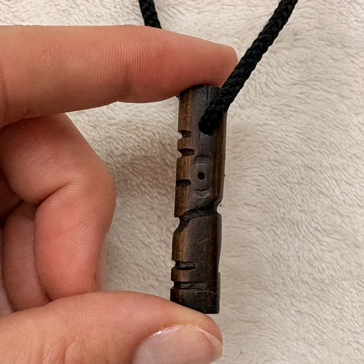 Hand Carved Wooden Totem Necklace Black Cord Pendant Rustic - photo 4