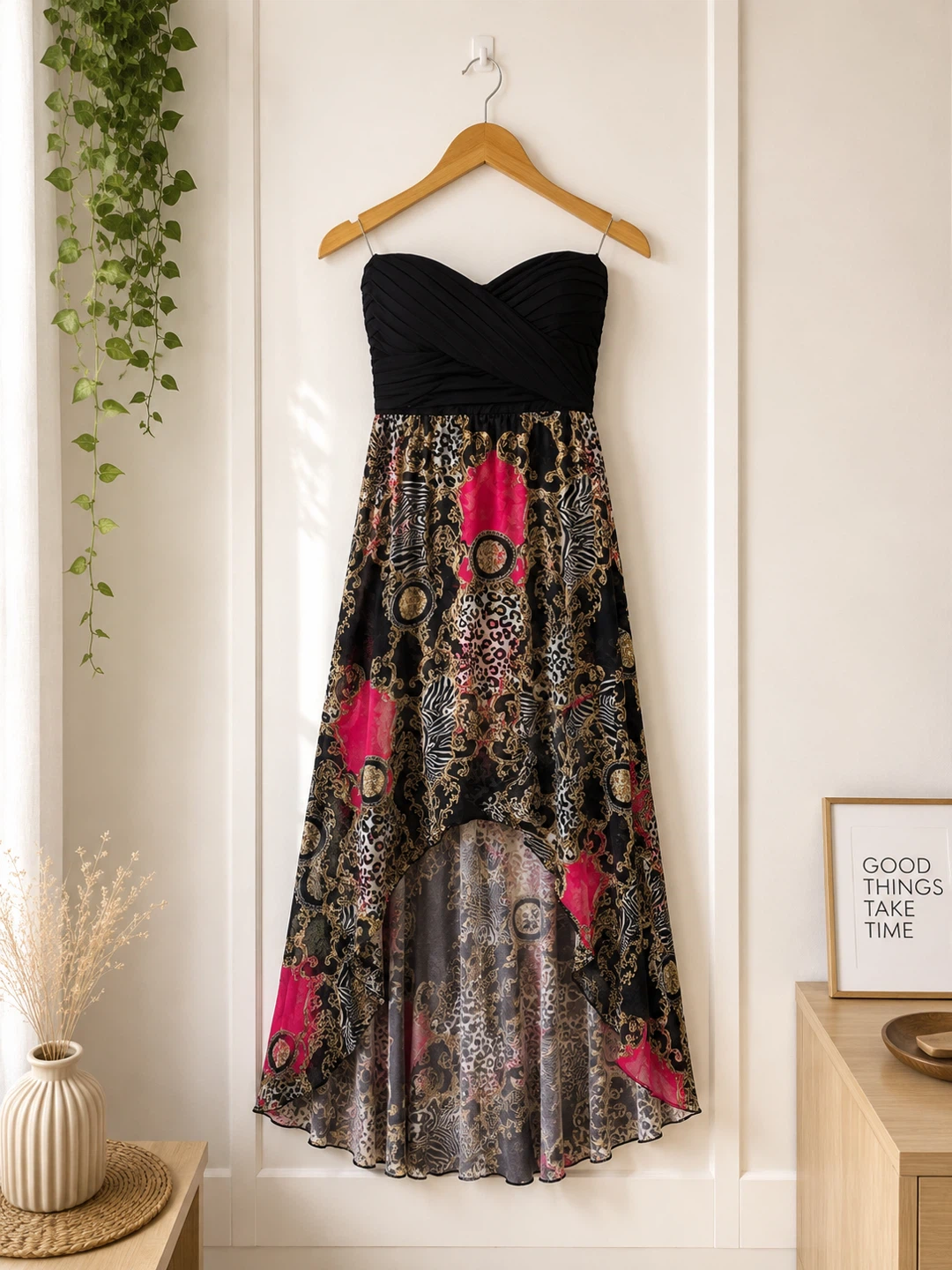 Vibrant Strapless High-Low Dress