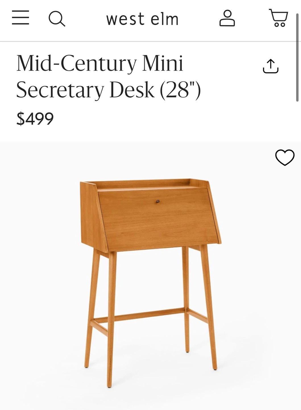 West Elm Mid-Century Mini Secretary Desk