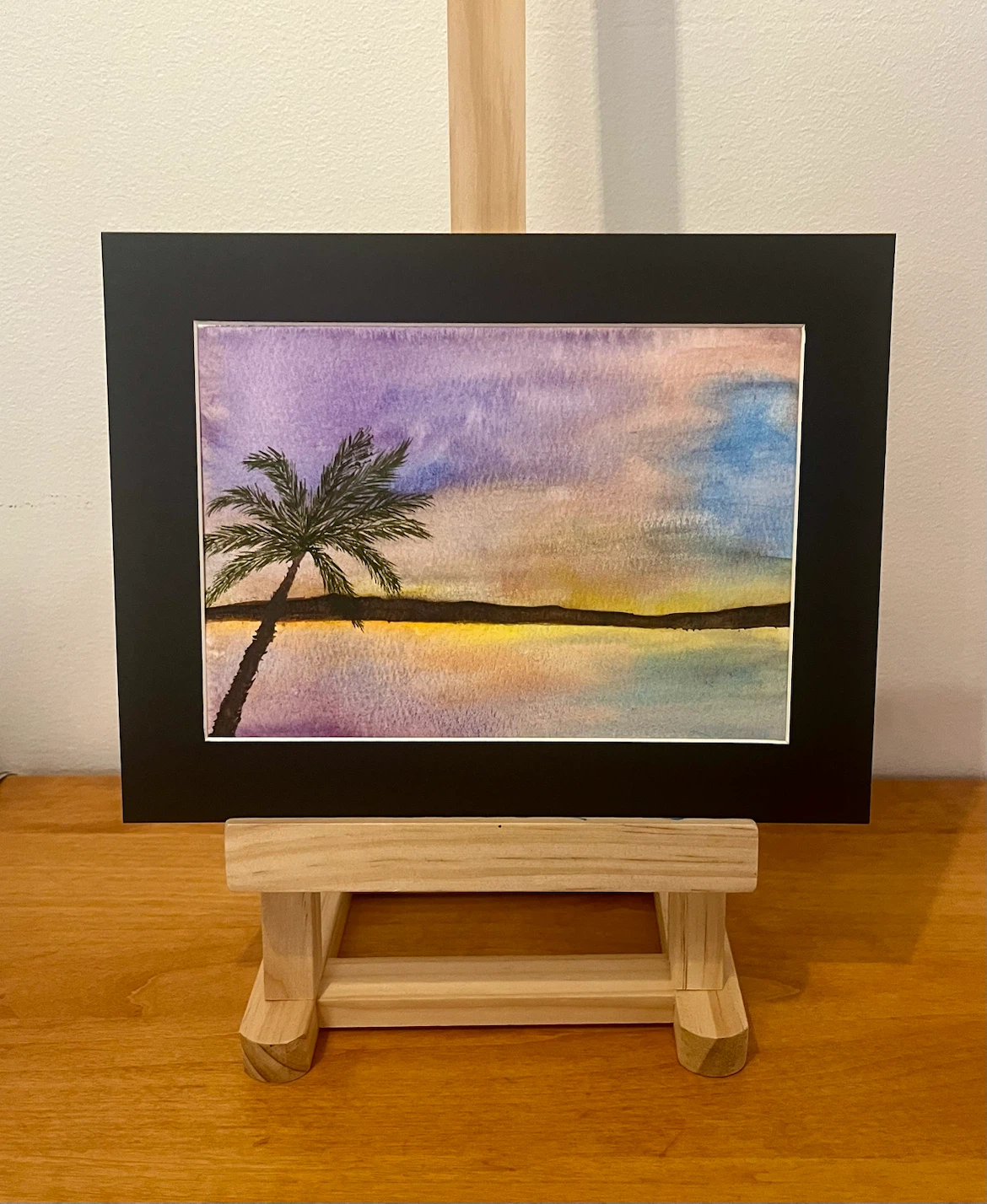Original 5x7 Watercolor Painting - Tropical Sunset Palm Tree