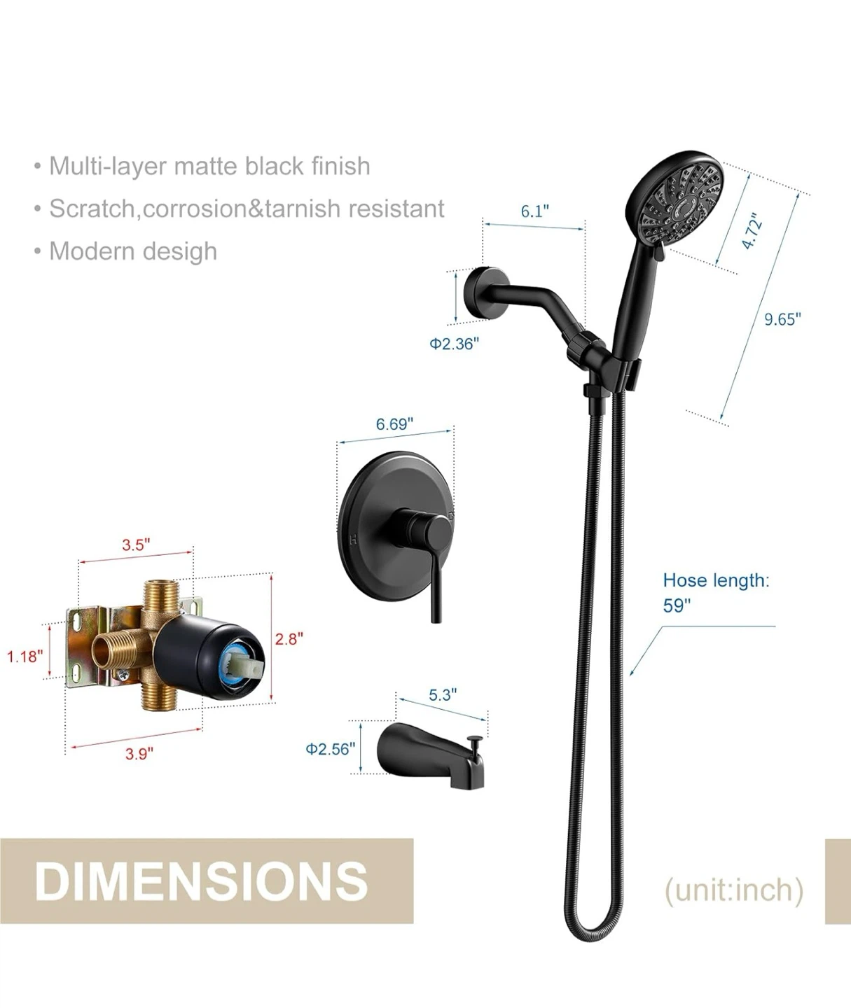 Black 6-Mode Shower Faucet Set with Handheld Showerhead TS8 - photo 2